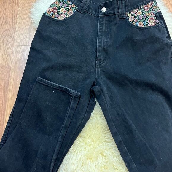 Vintage 90’s Manisha Black Floral Tapestry High Waist Mom Jeans 28 - Picture 3 of 7
